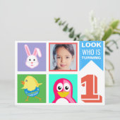 Invitation Animaux colorés mignons Première fête d'anniversai (Debout devant)