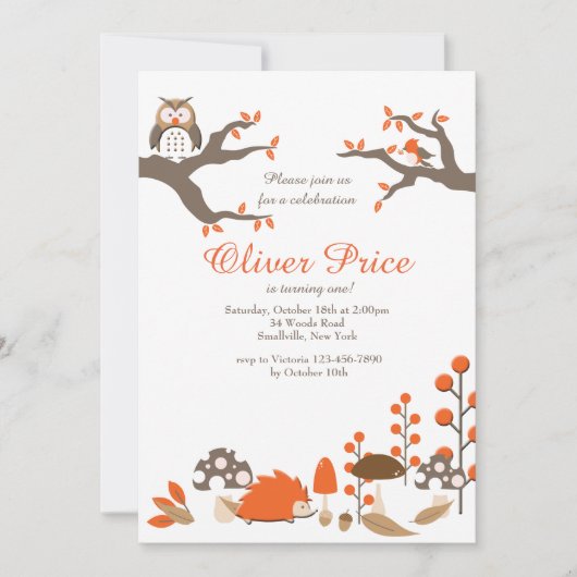 Invitation Animaux d'Automne (Devant)