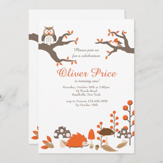 Invitation Animaux d'automne (Devant / Derrière)