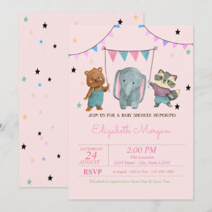 Invitation Animaux de bébé mignons, Étoiles Baby Shower