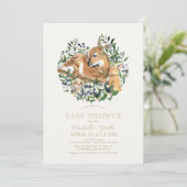 Invitation Animaux de bois Baby shower de végétation de lapin (Debout devant)
