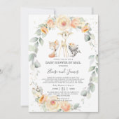 Invitation Animaux de bois Baby shower floral jaune par courr (Devant)