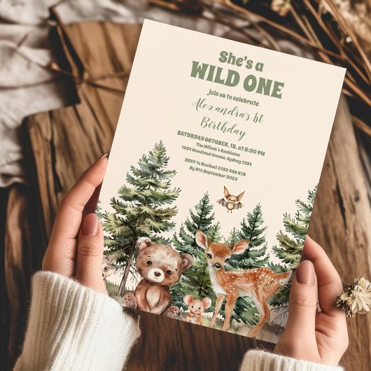 Invitation Animaux de bois doux 1er anniversaire