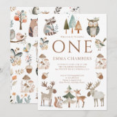 Invitation Animaux de bois mignons 1er anniversaire (Devant / Derrière)