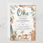 Invitation Animaux de bois mignons 1er anniversaire (Devant)