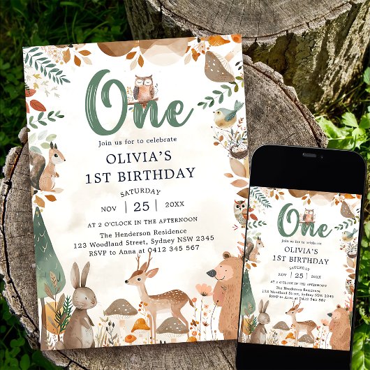 Invitation Animaux de bois mignons 1er anniversaire