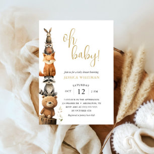 Invitation Animaux de bois personnalisés Baby shower rustique