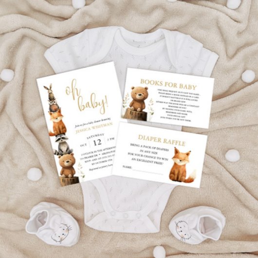Invitation Animaux de bois personnalisés Baby shower rustique