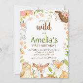 Invitation Animaux de bois rose sauvage 1er anniversaire Invi (Devant)