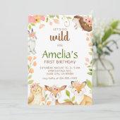 Invitation Animaux de bois rose sauvage 1er anniversaire Invi (Debout devant)