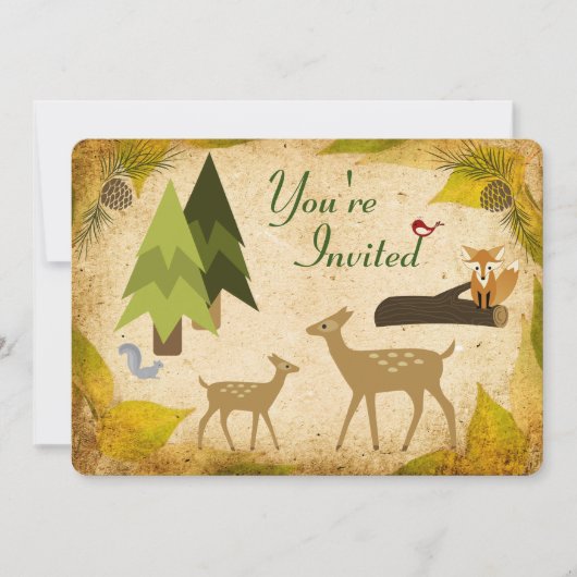 Invitation Animaux de cerfs et de forêts 1er anniversaire Inv (Devant)