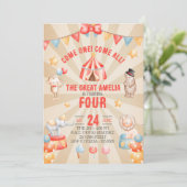 Invitation Animaux de cirque à l'aquarelle pour fête d'annive (Debout devant)