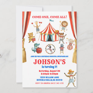 Invitation Animaux de cirque Fête d'anniversaire pour enfants