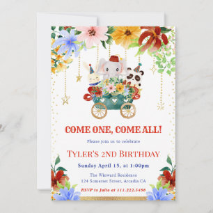 Invitation Animaux de cirque floraux à l'aquarelle pour fête 