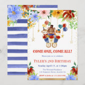 Invitation Animaux de cirque floraux à l'aquarelle pour fête (Devant / Derrière)