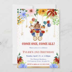 Invitation Animaux de cirque floraux à l'aquarelle pour fête