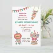 Invitation Animaux de cirque mignons pour fête d'anniversaire (Debout devant)