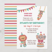 Invitation Animaux de cirque mignons pour fête d'anniversaire (Devant / Derrière)