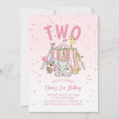 Invitation Animaux de cirque rose 2e anniversaire (Devant)