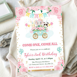 Invitation Animaux de cirque rose aquarelle pour fête d'anniv