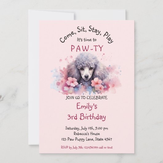 Invitation Animaux de compagnie Chien de caniche Anniversaire (Devant)