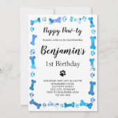 Invitation Animaux de compagnie Photo Blue Empreintes de patt (Dos)