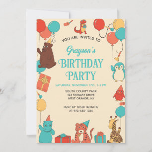 Invitation Animaux de dessin animé personnalisés pour l'anniv