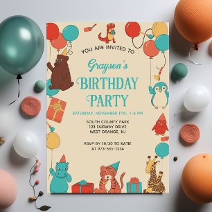 Invitation Animaux de dessin animé personnalisés pour l'anniv