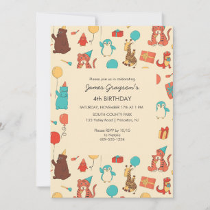 Invitation Animaux de dessin animé personnalisés pour l'anniv