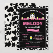 Invitation Animaux de ferme 1er anniversaire fête fille Barny (Devant / Derrière)