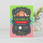 Invitation Animaux de ferme 1er anniversaire Fête Garçon Barn (Debout devant)