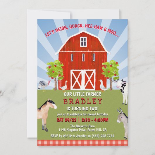 Invitation Animaux de ferme 2e anniversaire (Devant)
