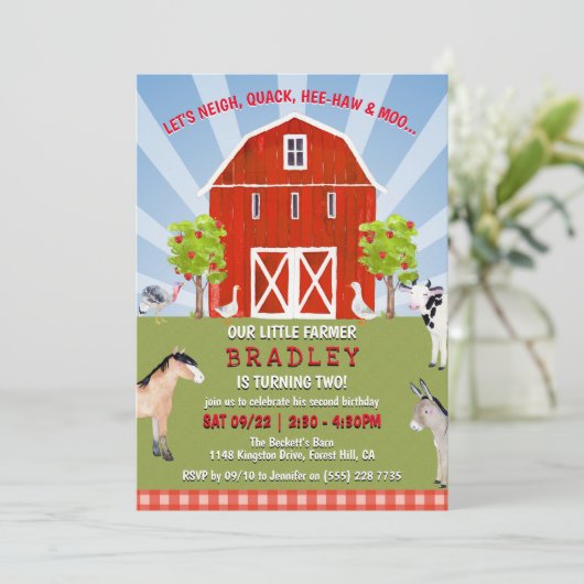 Invitation Animaux de ferme 2e anniversaire (Debout devant)