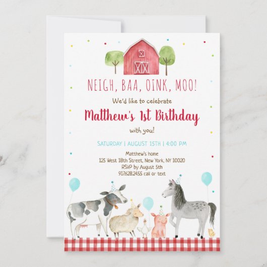 Invitation Animaux de ferme Anniversaire (Devant)