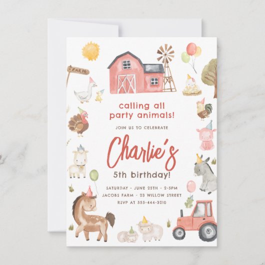 Invitation Animaux de ferme Anniversaire (Devant)