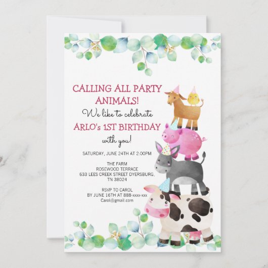 Invitation Animaux de ferme Anniversaire Barnyard (Devant)