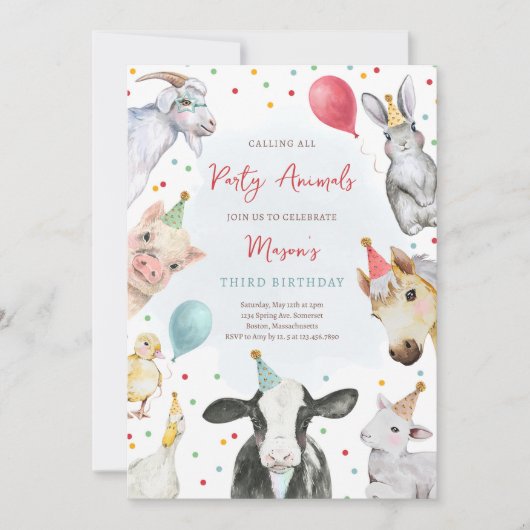 Invitation Animaux de ferme Anniversaire Garçon Barnyard Fête (Devant)