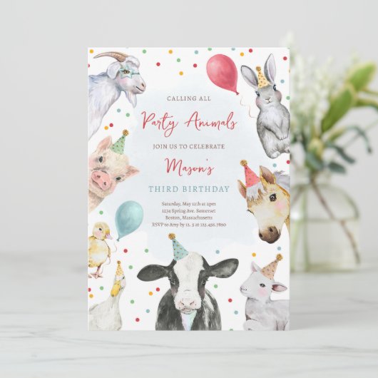 Invitation Animaux de ferme Anniversaire Garçon Barnyard Fête (Debout devant)