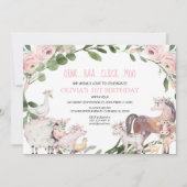 Invitation Animaux de ferme aquarelle barnyard fille annivers (Devant)