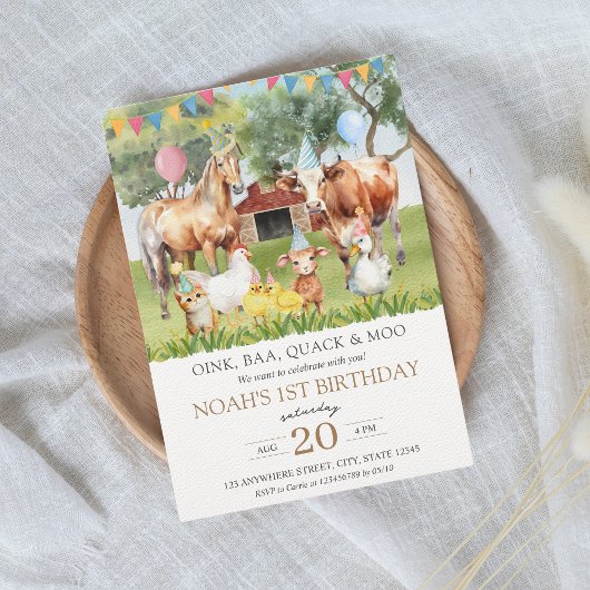 Invitation Animaux de ferme Aquarelle fête d'anniversaire