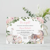 Invitation Animaux de ferme aquarelle florale fille baby show (Debout devant)