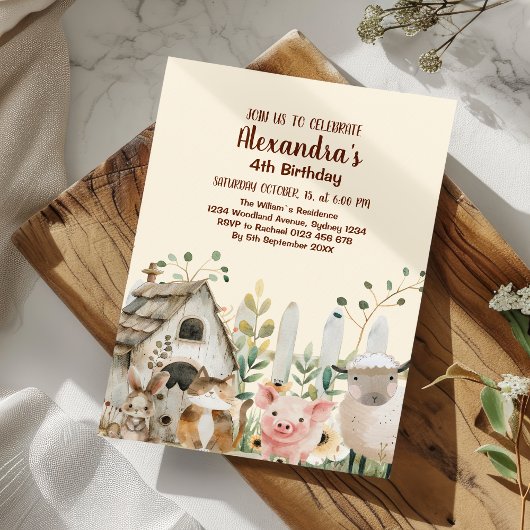 Invitation Animaux de ferme Aquarelle mignonne Garçon Anniver