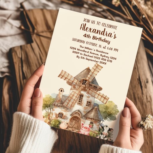 Invitation Animaux de ferme Aquarelle mignonne Garçon Anniver