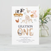 Invitation Animaux de ferme Aquarelle moderne 1er anniversair (Debout devant)