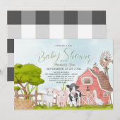 Invitation Animaux de ferme Baby shower Barnyard (Devant / Derrière)