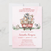 Invitation Animaux de ferme Baby shower de camion rose (Devant)