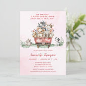 Invitation Animaux de ferme Baby shower de camion rose (Debout devant)