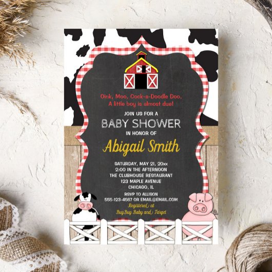 Invitation Animaux de ferme baby shower invité garçon