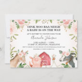 Invitation Animaux de ferme Baby shower rose floral Invitatio (Devant)