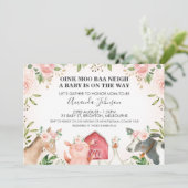 Invitation Animaux de ferme Baby shower rose floral Invitatio (Debout devant)